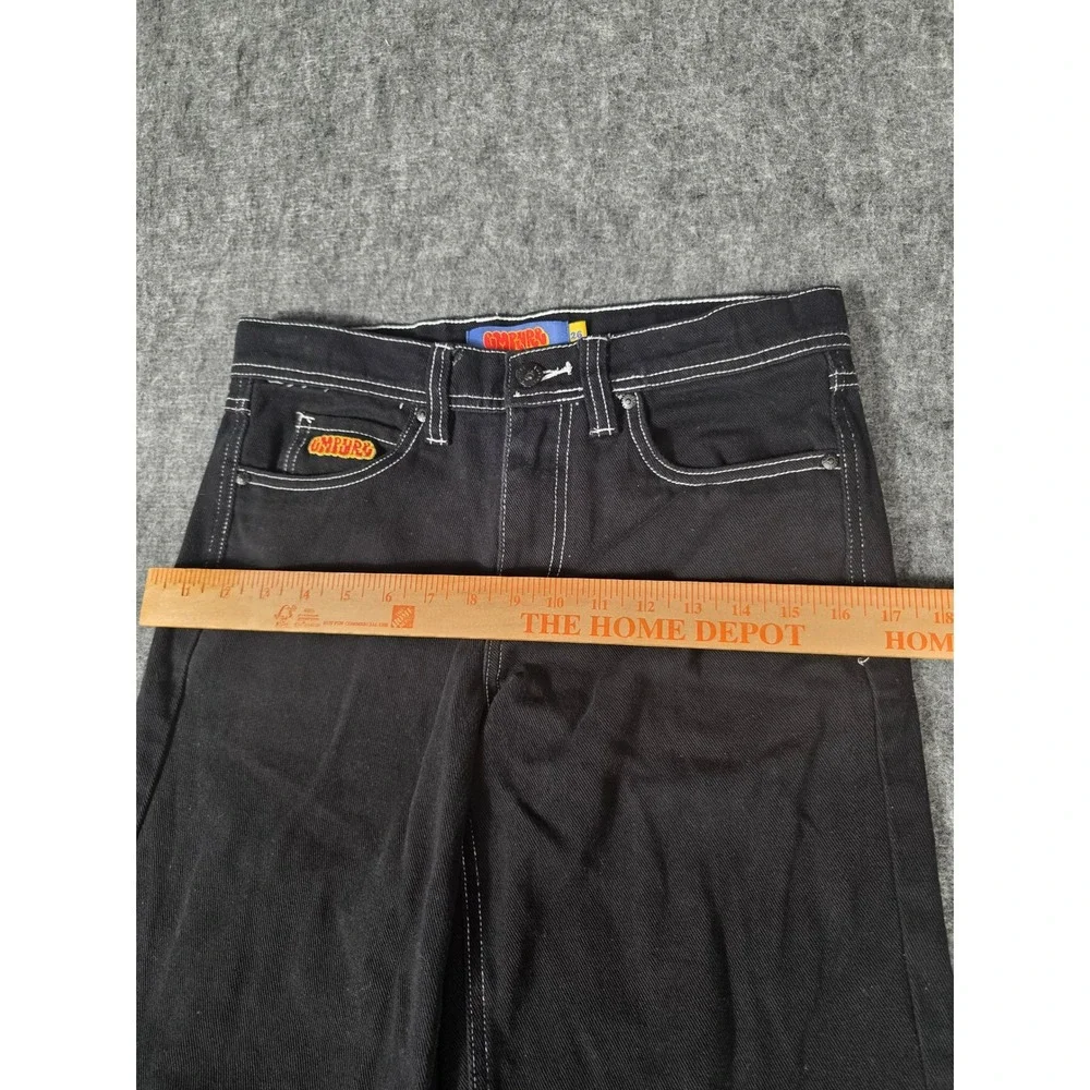 Empyre Relaxed Skate Jeans Mens 26 Black Contrast Stitch Baggy Denim Embroidered